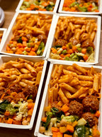 400g - Almôndegas de Patinho, Penne de Arroz ao Molho Sugo e Mix Mediterrâneo de Legumes