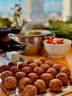 400g - Almôndegas de Patinho com Purê de Batata e Mix Selecionado de Legumes