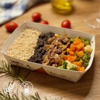 400g - Iscas de Alcatra, Arroz Cateto Integral, Feijão Preto e Mix Selecionado de Legumes