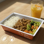 400g - Strogonoff de Patinho, Arroz Branco e Mix Mediterrâneo de Legumes