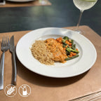 400g - Strogonoff de Frango, Arroz Cateto Integral e Mix Selecionado de Legumes